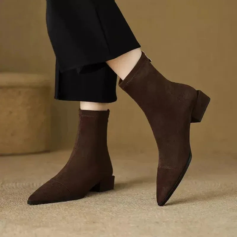 Sharon | Suede Ankle Boots with Pointed Toe and Low Heel
