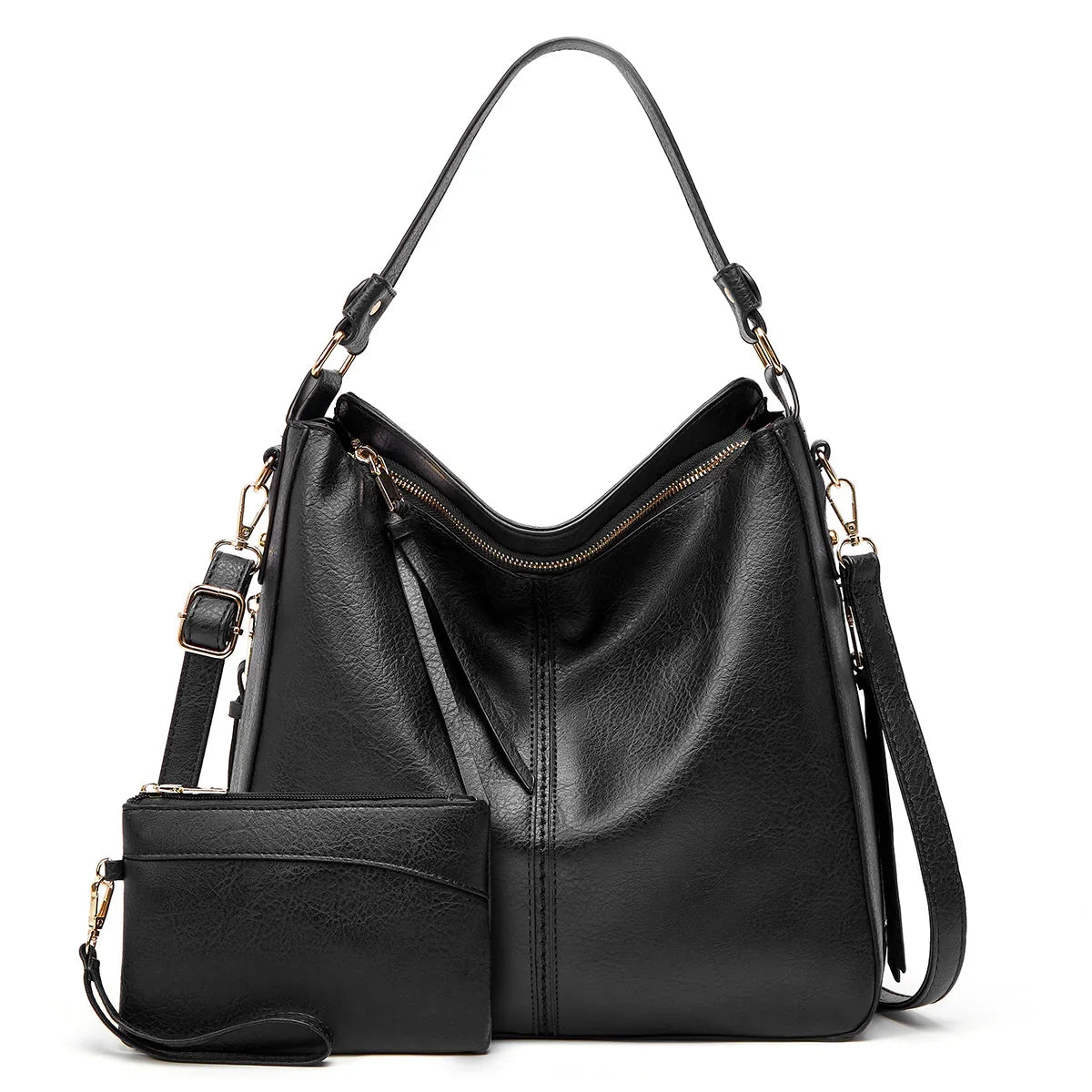 Luxury Leather Hobo Anti-Theft Handbag + FREE Pouch Wallet