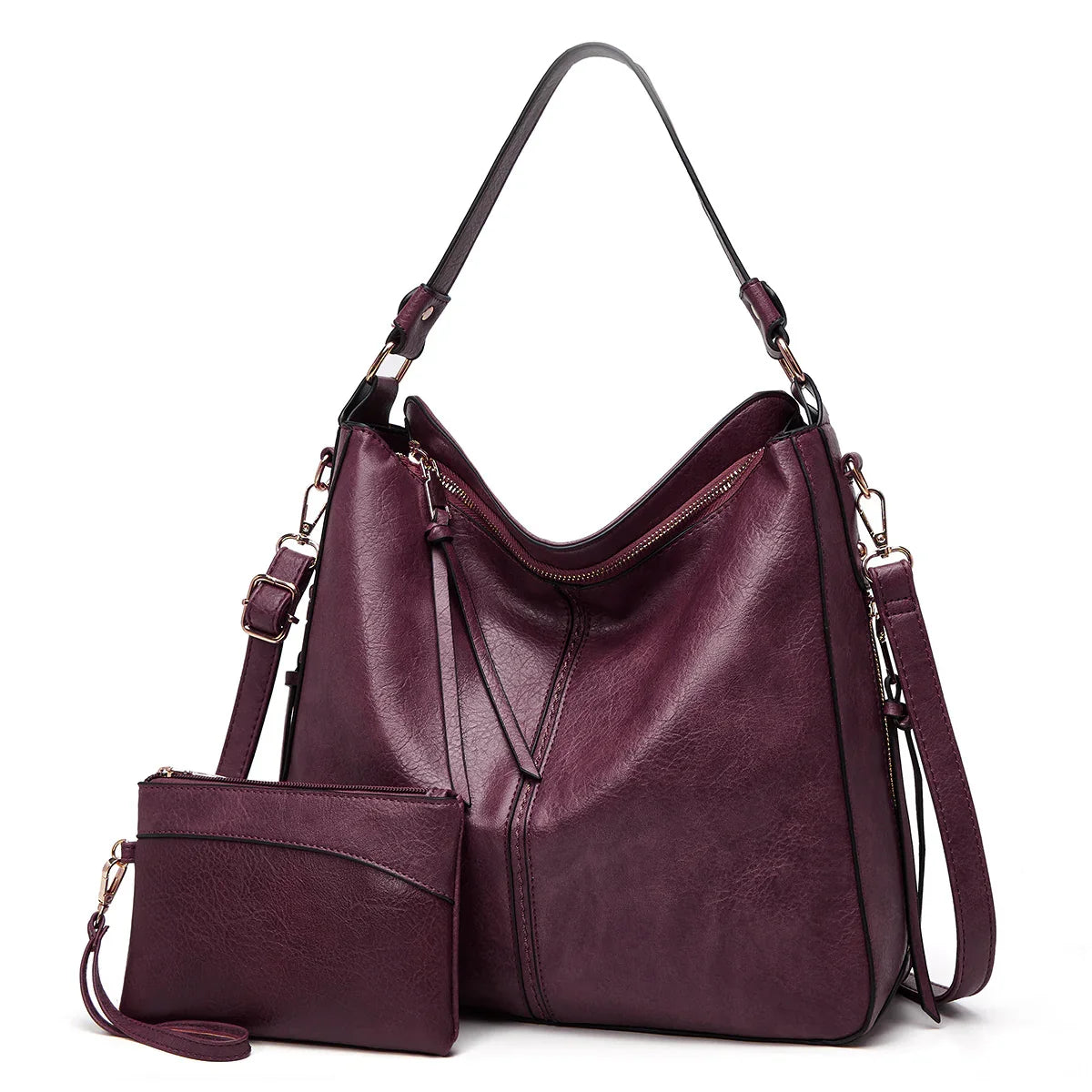 Luxury Leather Hobo Anti-Theft Handbag + FREE Pouch Wallet