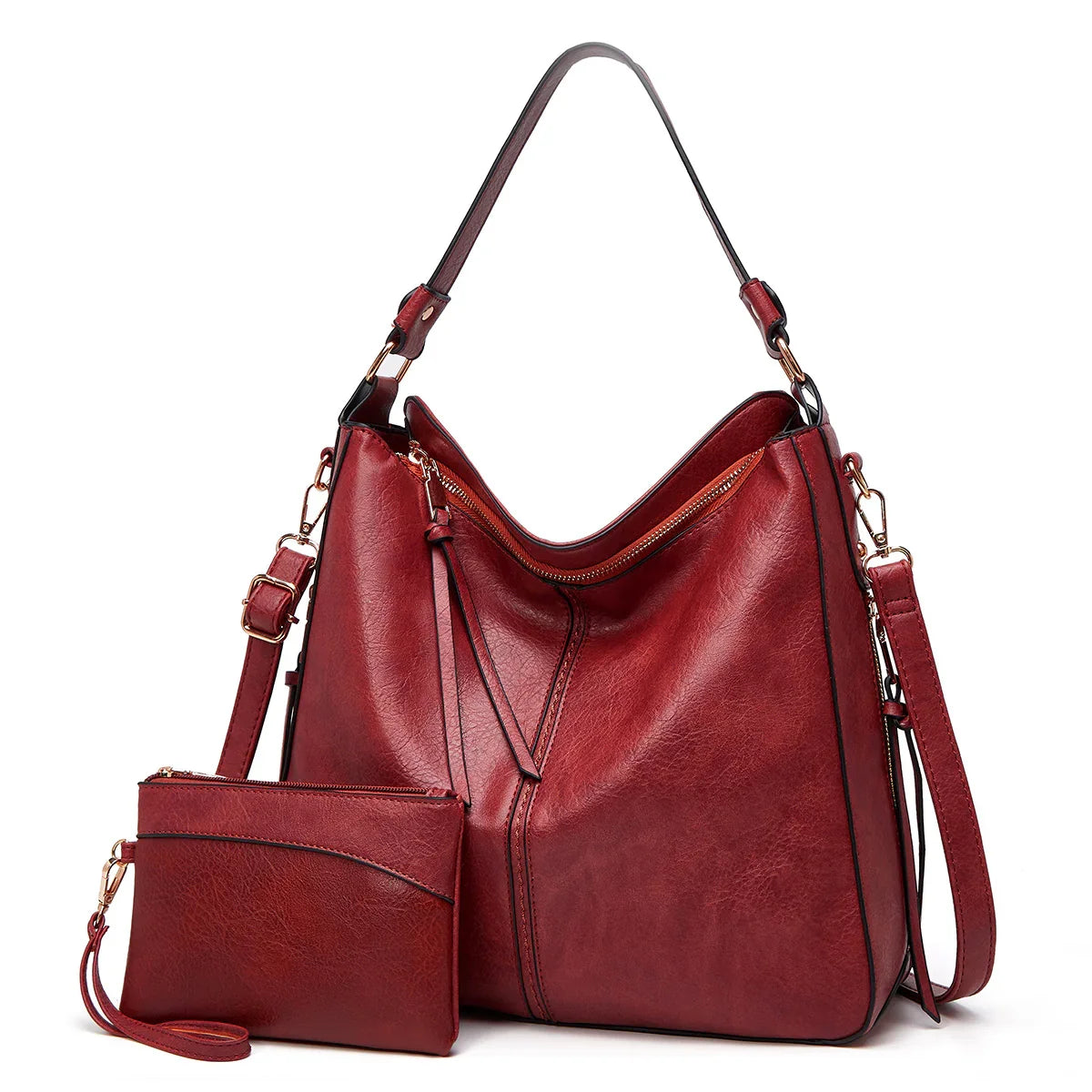 Luxury Leather Hobo Anti-Theft Handbag + FREE Pouch Wallet