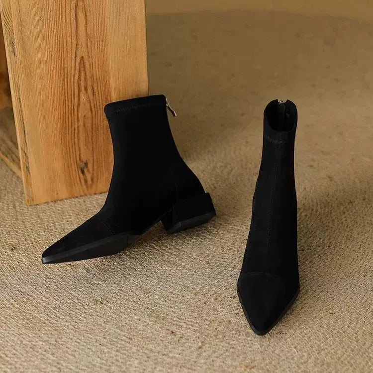 Sharon | Suede Ankle Boots with Pointed Toe and Low Heel