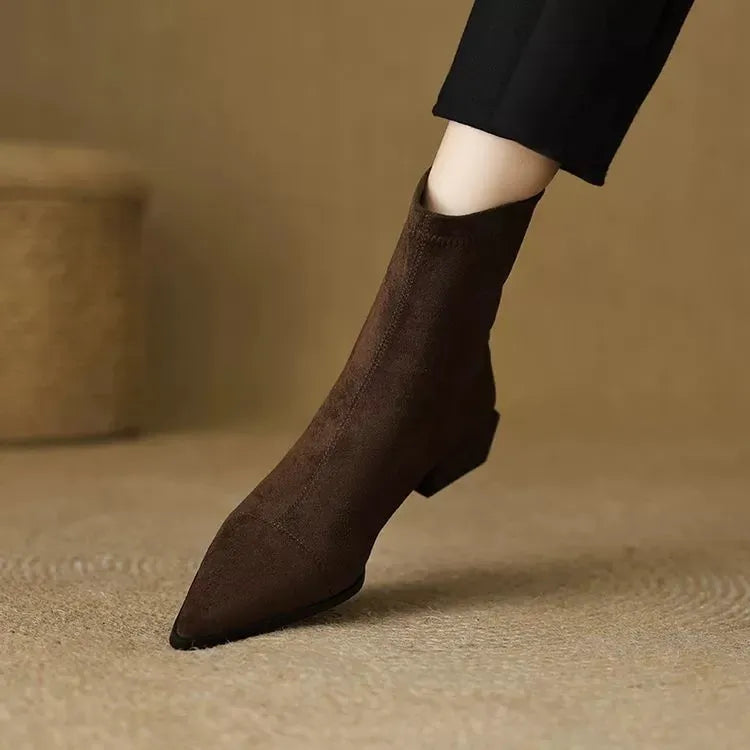 Sharon | Suede Ankle Boots with Pointed Toe and Low Heel