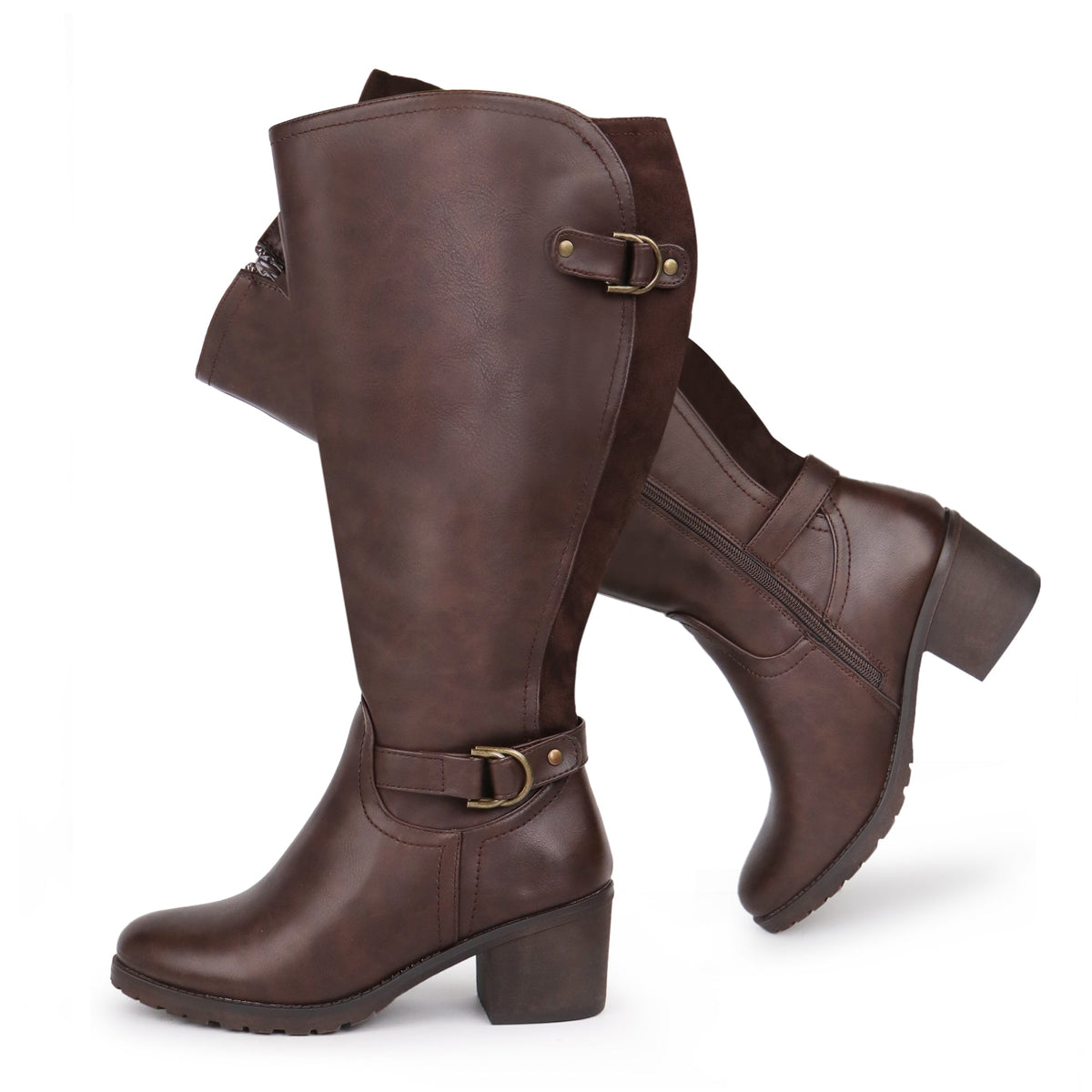 Pearl | Extra Wide Calf Block Heel Riding Boots