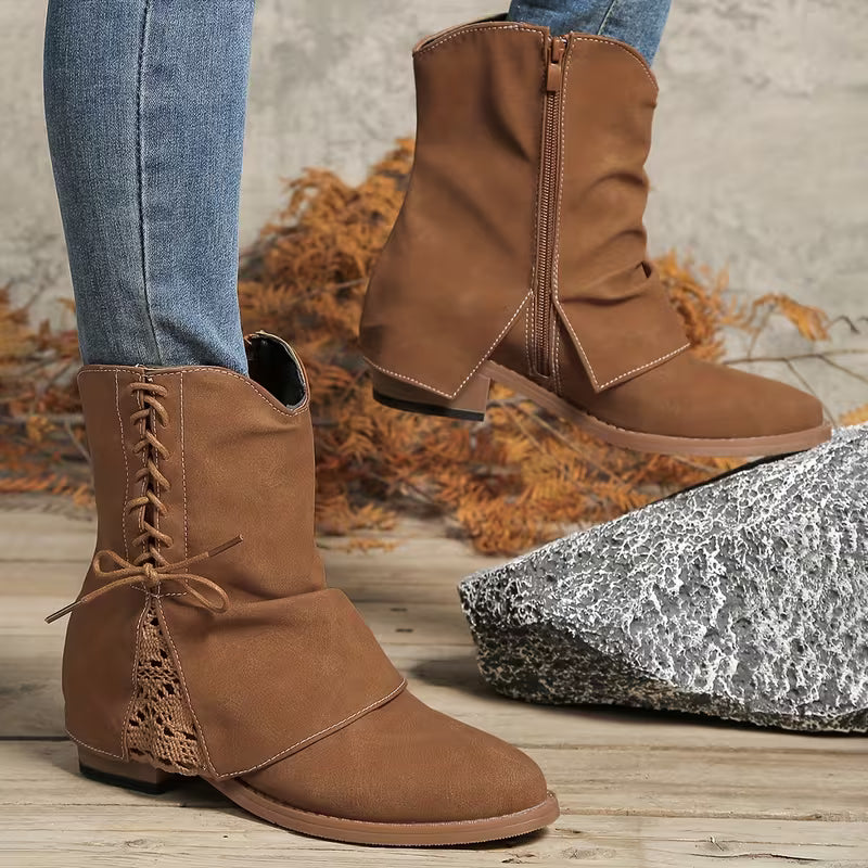 Marilyn | Retro Lace-Up Ankle Boots with Side Zipper