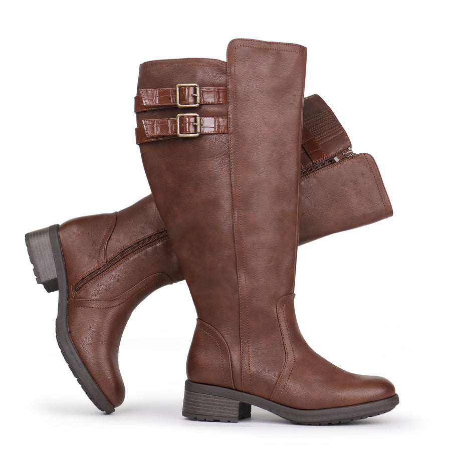 Mabel | Extra Wide Calf Stacked Buckle Boots