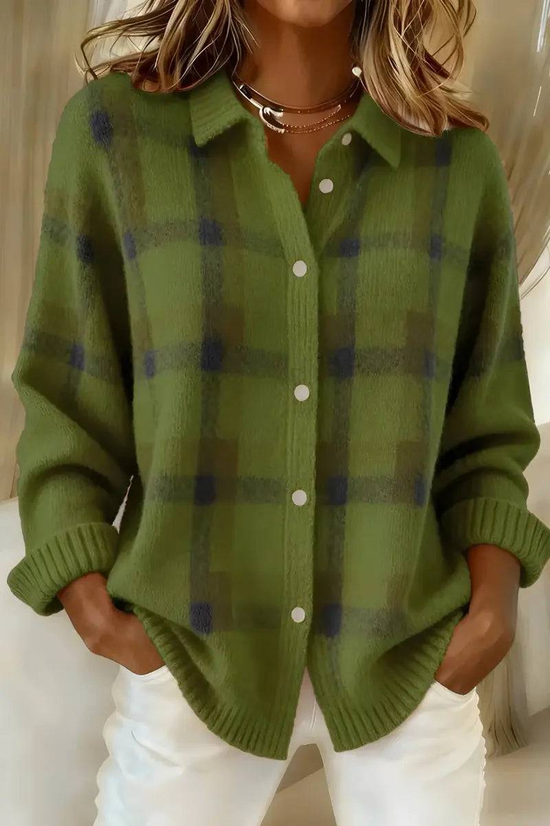Cosette | Checkered Shirt Collar Cardigan