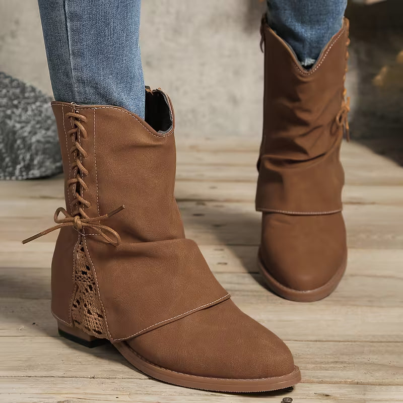 Marilyn | Retro Lace-Up Ankle Boots with Side Zipper