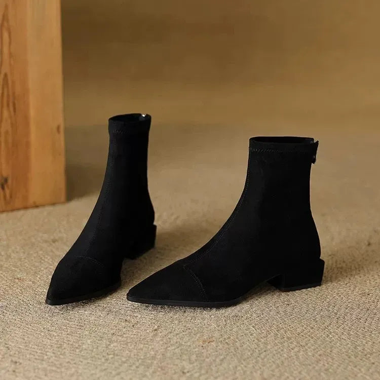 Sharon | Suede Ankle Boots with Pointed Toe and Low Heel