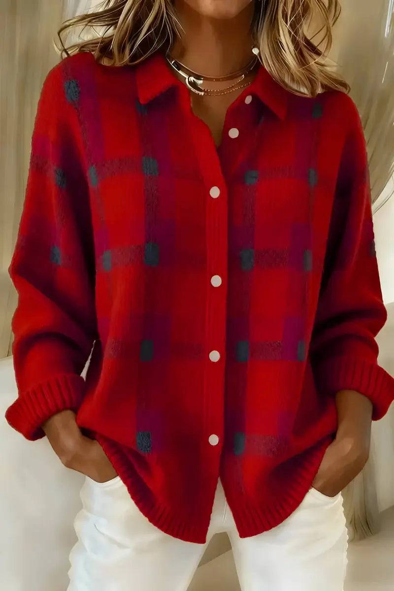 Cosette | Checkered Shirt Collar Cardigan