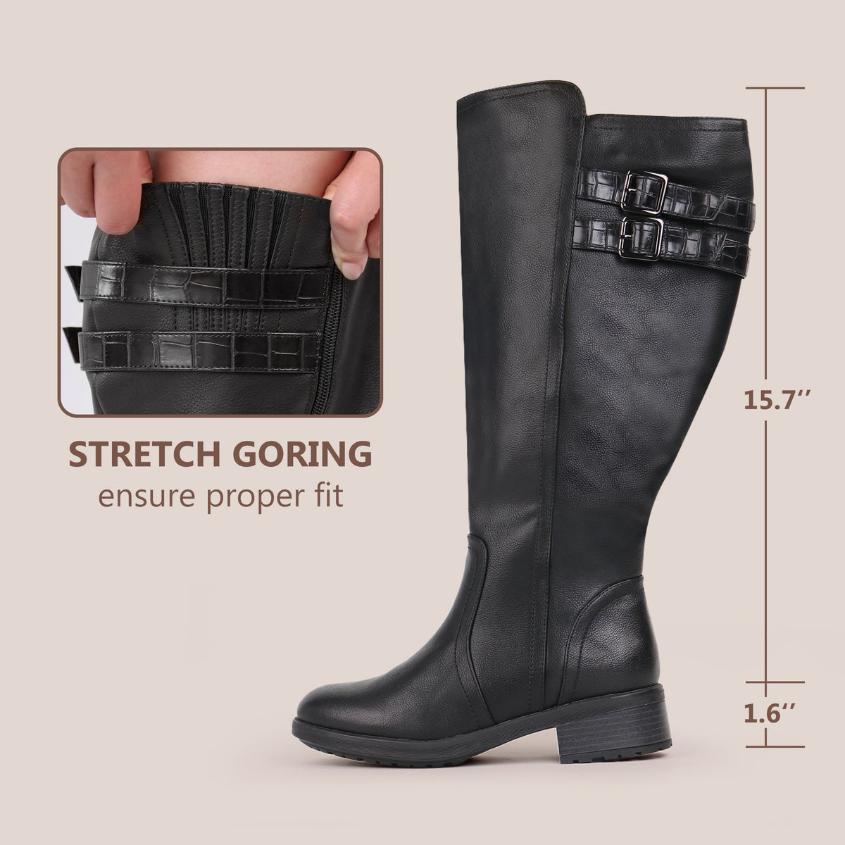 Mabel | Extra Wide Calf Stacked Buckle Boots