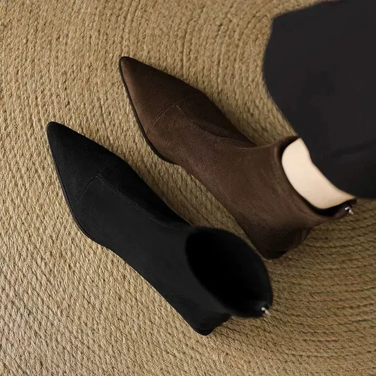 Sharon | Suede Ankle Boots with Pointed Toe and Low Heel