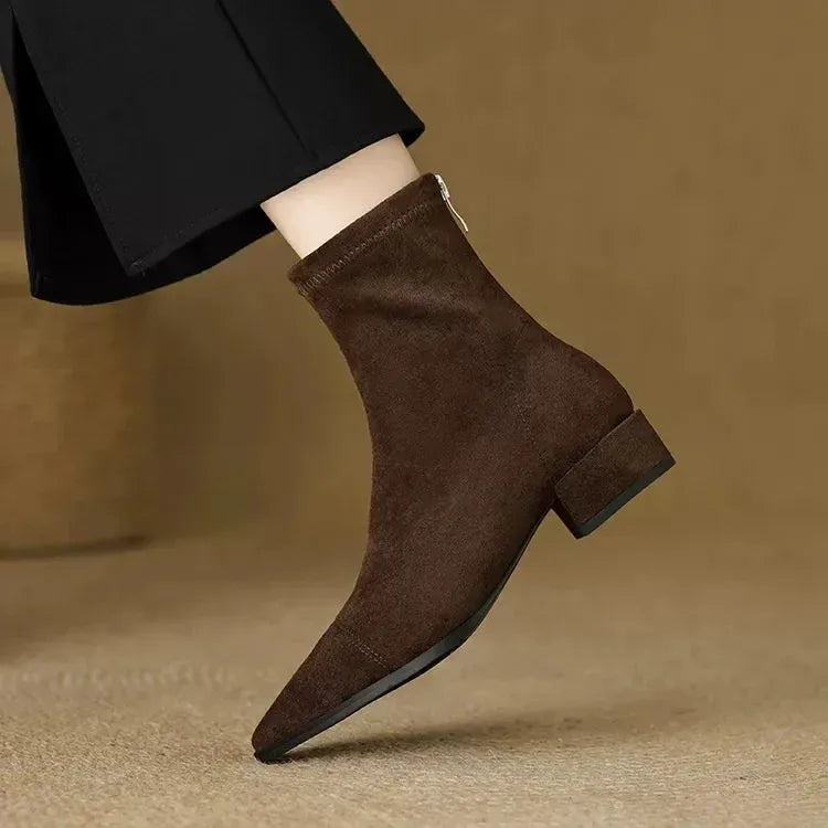Sharon | Suede Ankle Boots with Pointed Toe and Low Heel