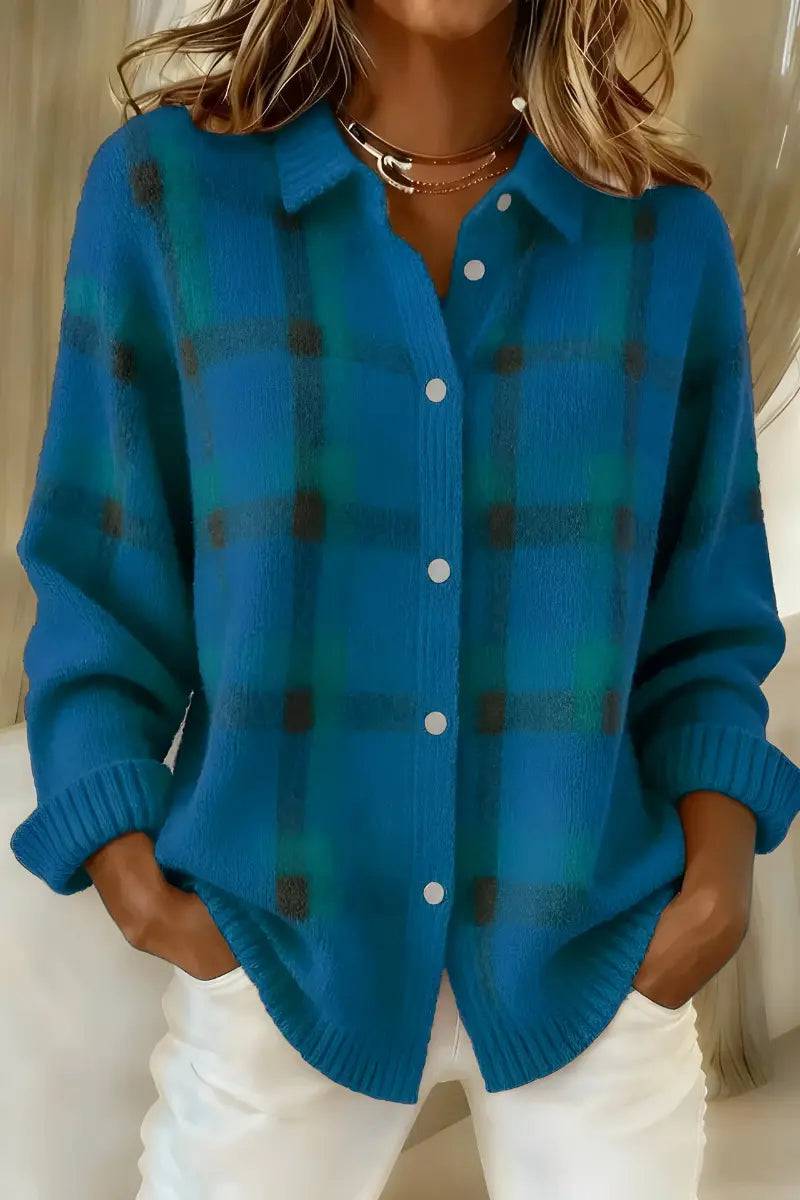 Cosette | Checkered Shirt Collar Cardigan