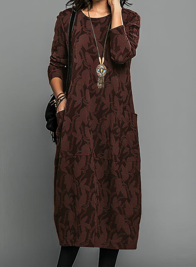 Erminia | Midi Dress with Leaf Print