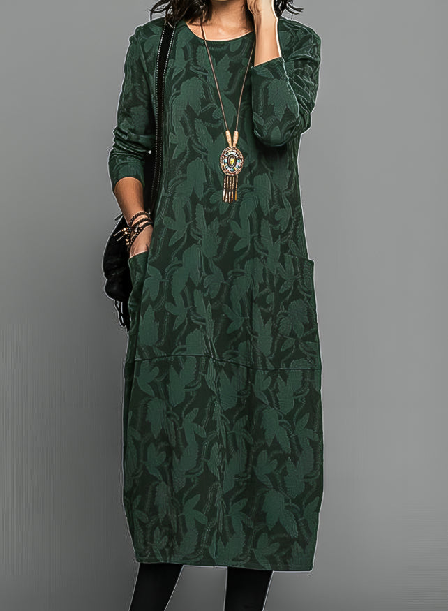 Erminia | Midi Dress with Leaf Print