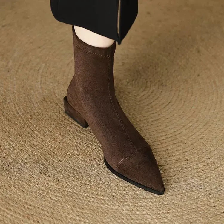 Sharon | Suede Ankle Boots with Pointed Toe and Low Heel