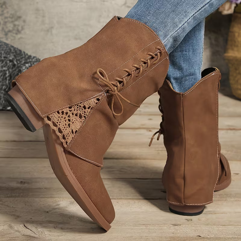 Marilyn | Retro Lace-Up Ankle Boots with Side Zipper