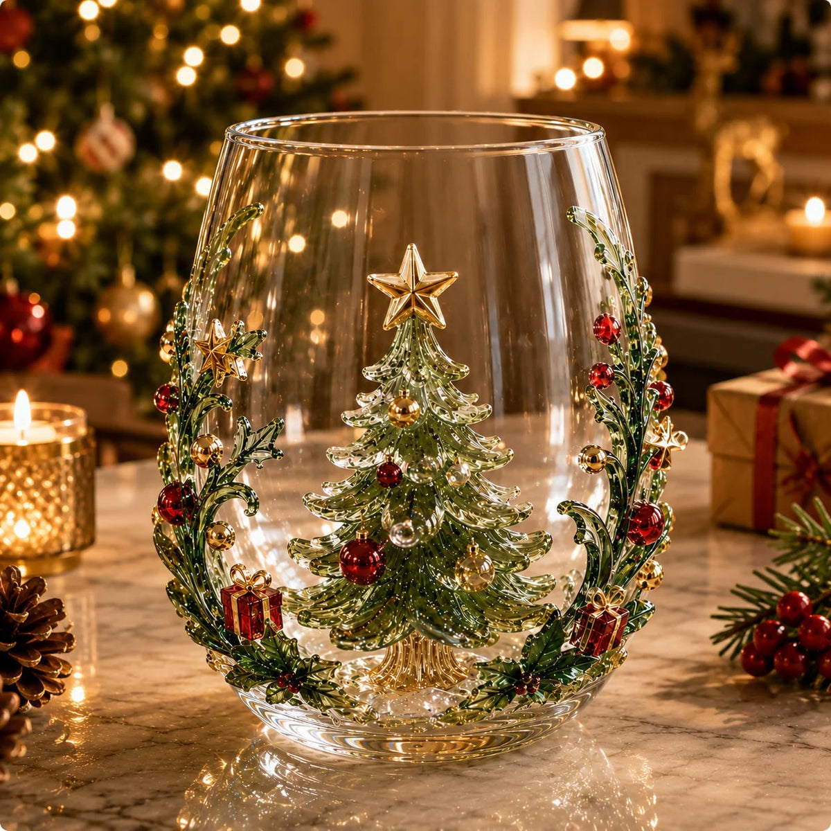 FestiveSip 3D Glass Christmas Cups