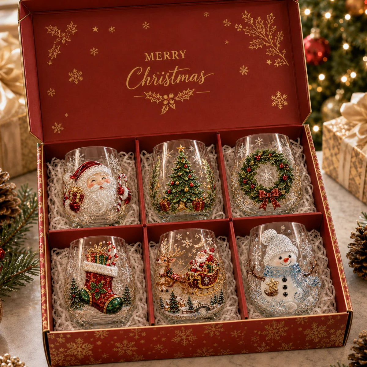FestiveSip 3D Glass Christmas Cups