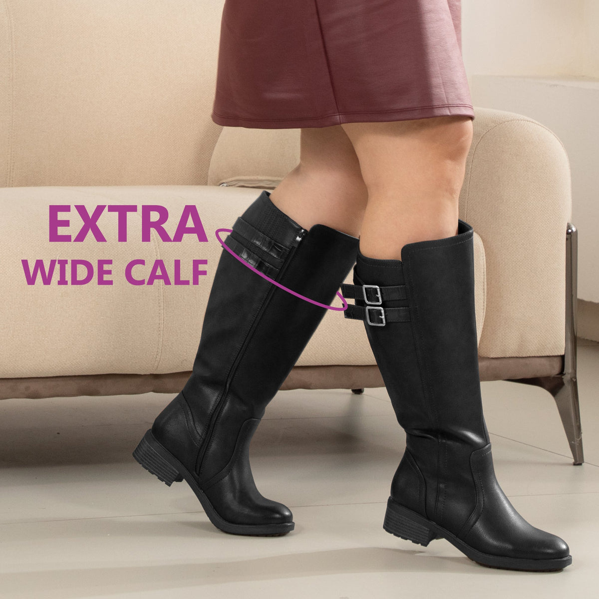 Mabel | Extra Wide Calf Stacked Buckle Boots