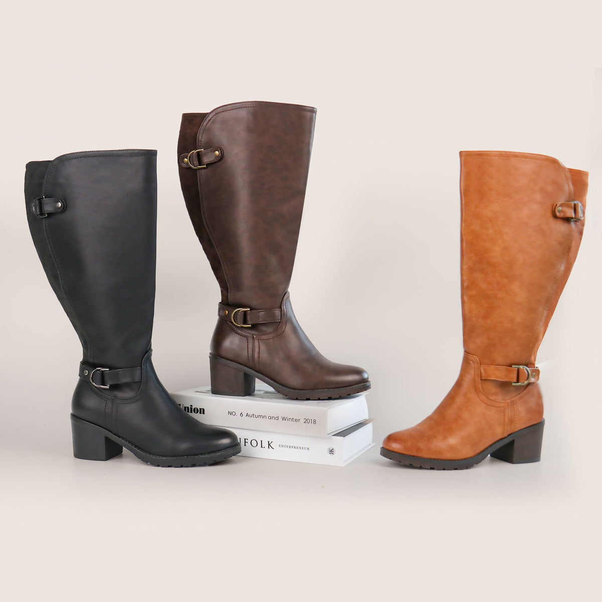 Pearl | Extra Wide Calf Block Heel Riding Boots