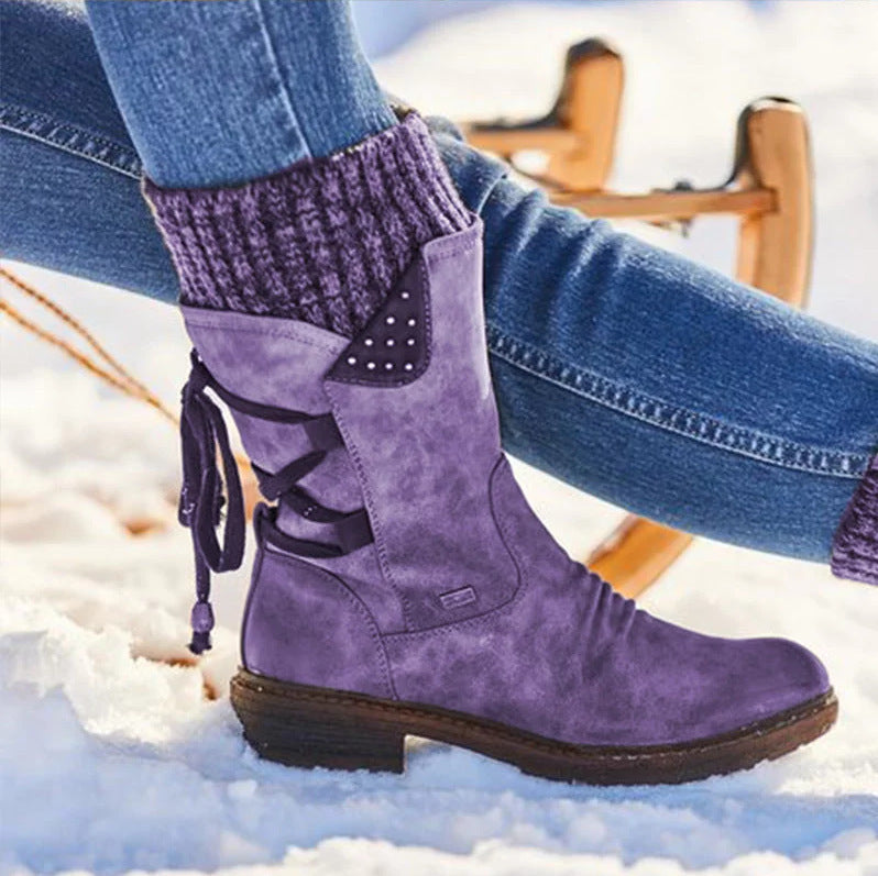 Emma | Knit Cuff Lace-Up Mid-Calf Boots