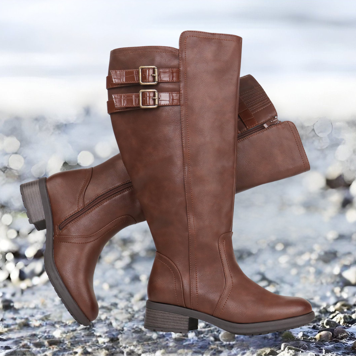 Mabel | Extra Wide Calf Stacked Buckle Boots