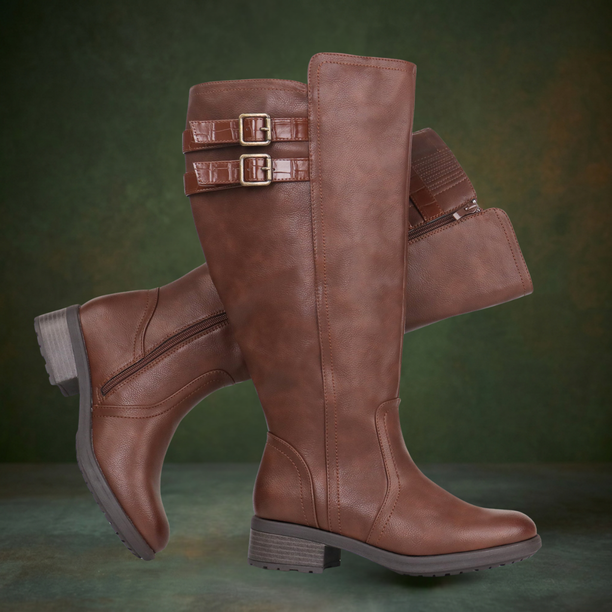 Rebecca | Extra Wide Calf Stacked Buckle Boots
