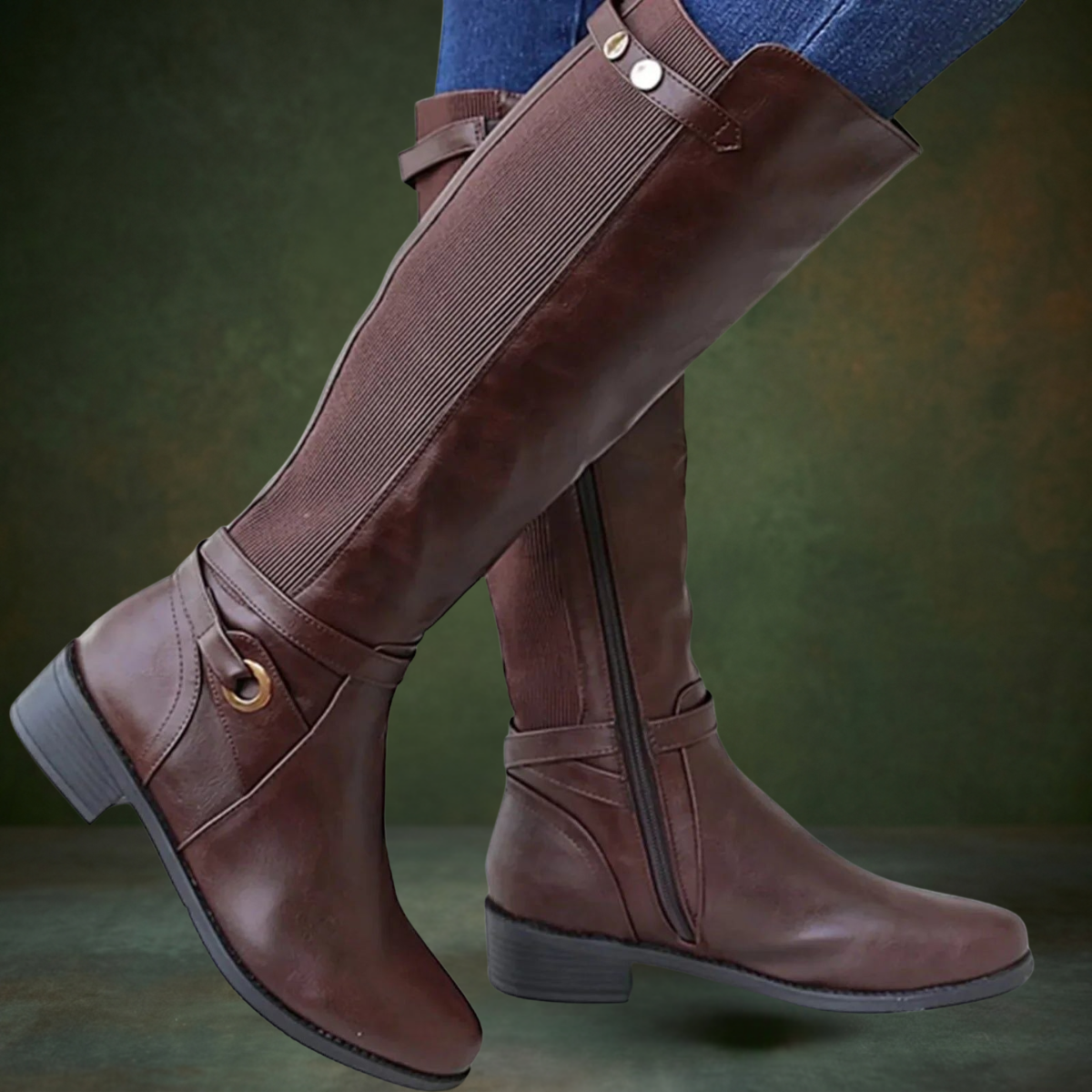 Rhonda | Leather Knee-High Block Heel Boots for Women
