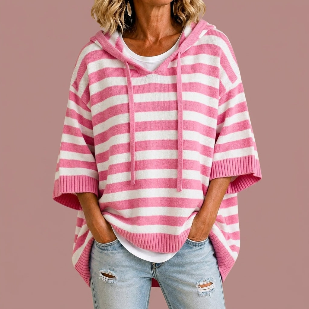 Loredana | Striped Knit Hooded Poncho