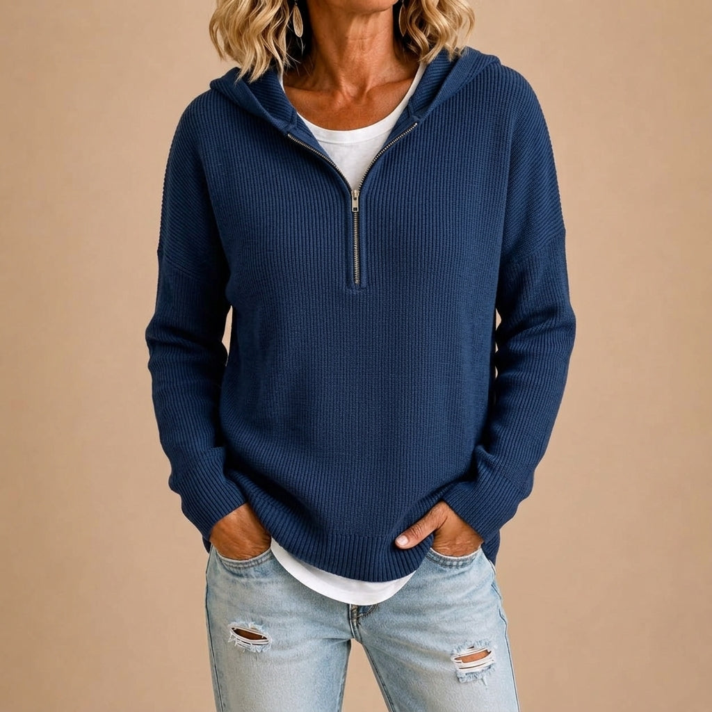 Valeria | Knit Hooded Poncho with Zipper