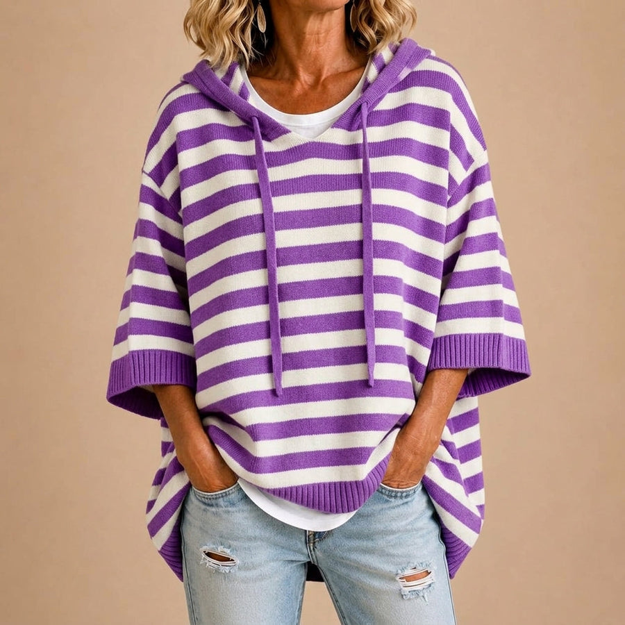 Loredana | Striped Knit Hooded Poncho