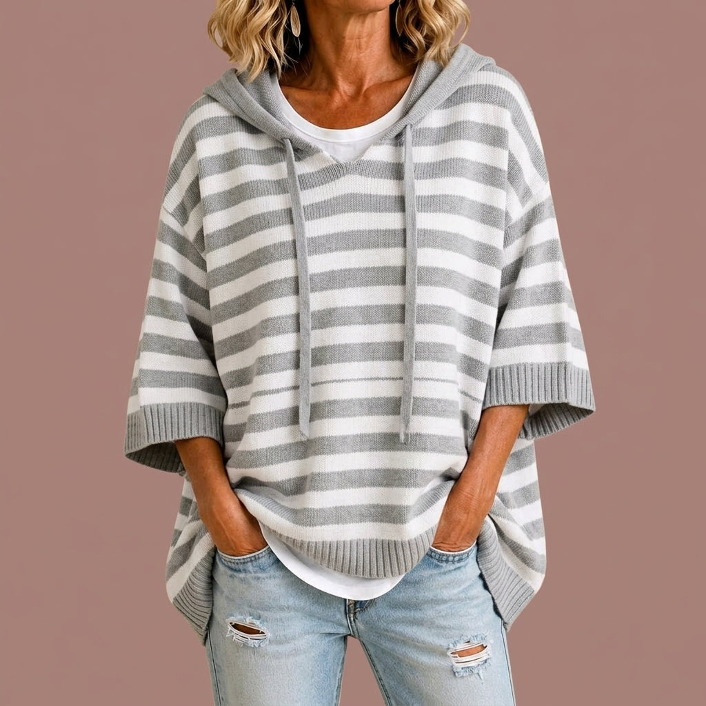 Loredana | Striped Knit Hooded Poncho