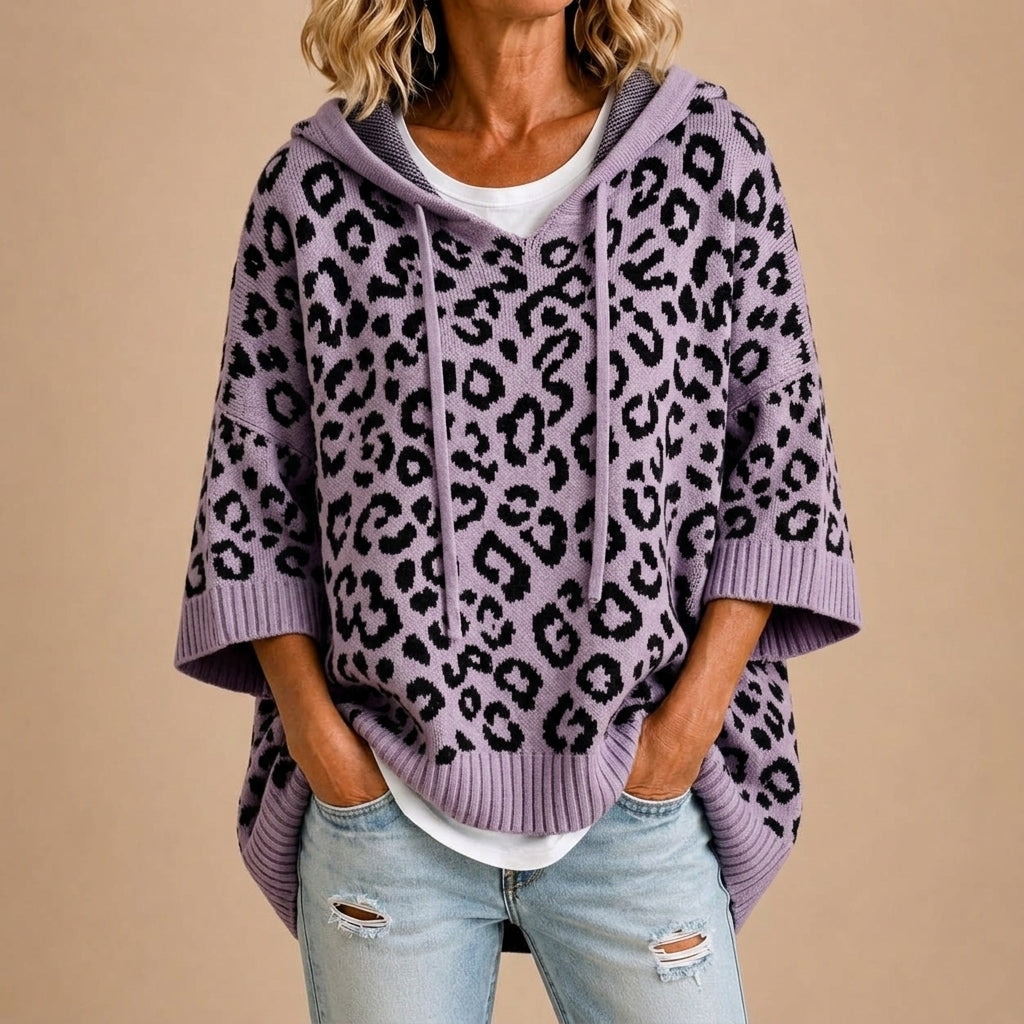 Gabriella | Knit Animal Print Poncho with Hood