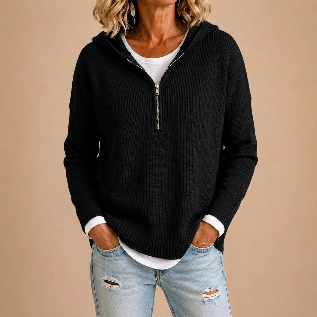 Valeria | Knit Hooded Poncho with Zipper
