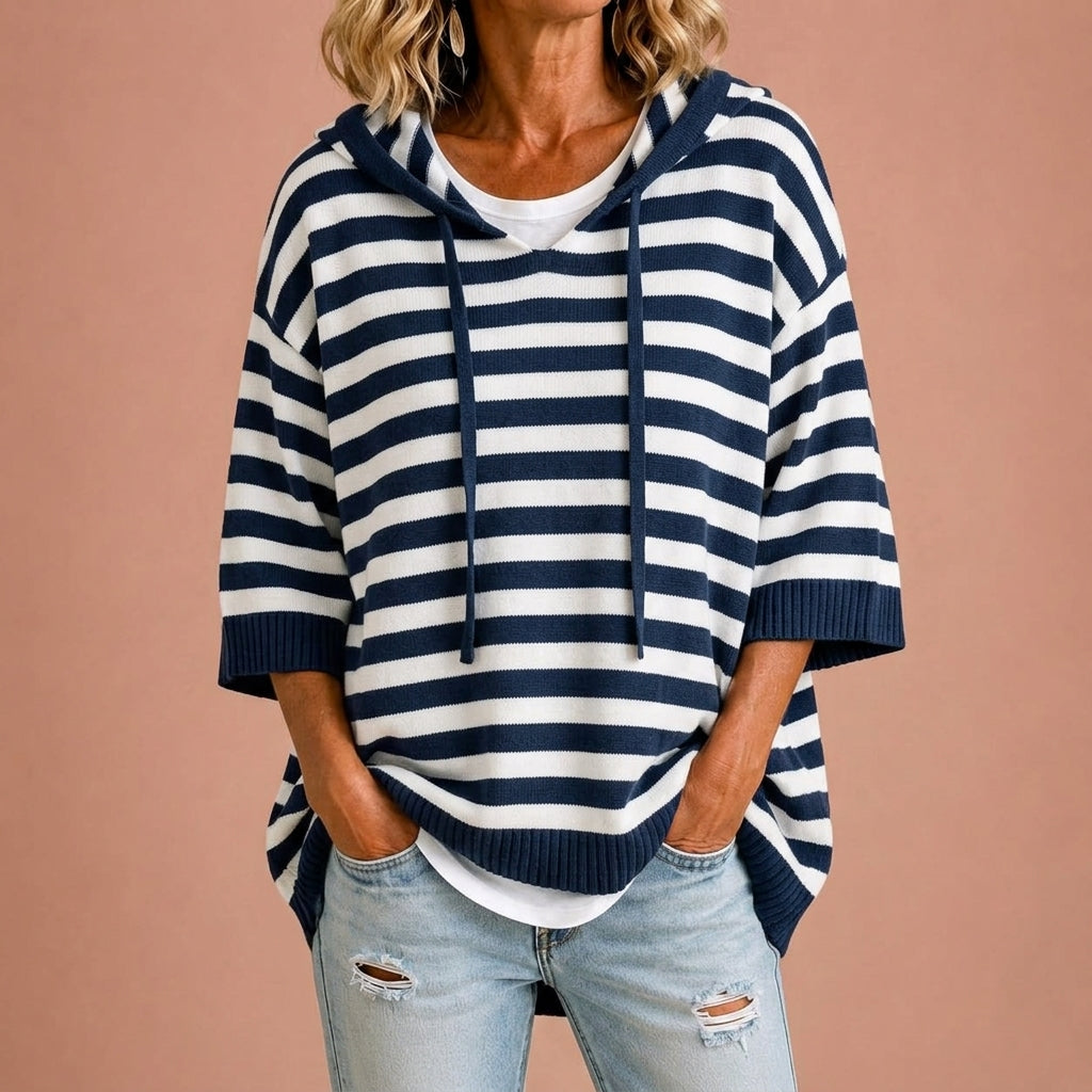 Loredana | Striped Knit Hooded Poncho