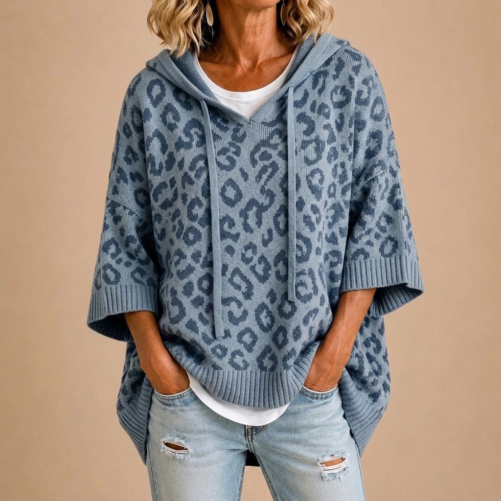 Gabriella | Knit Animal Print Poncho with Hood