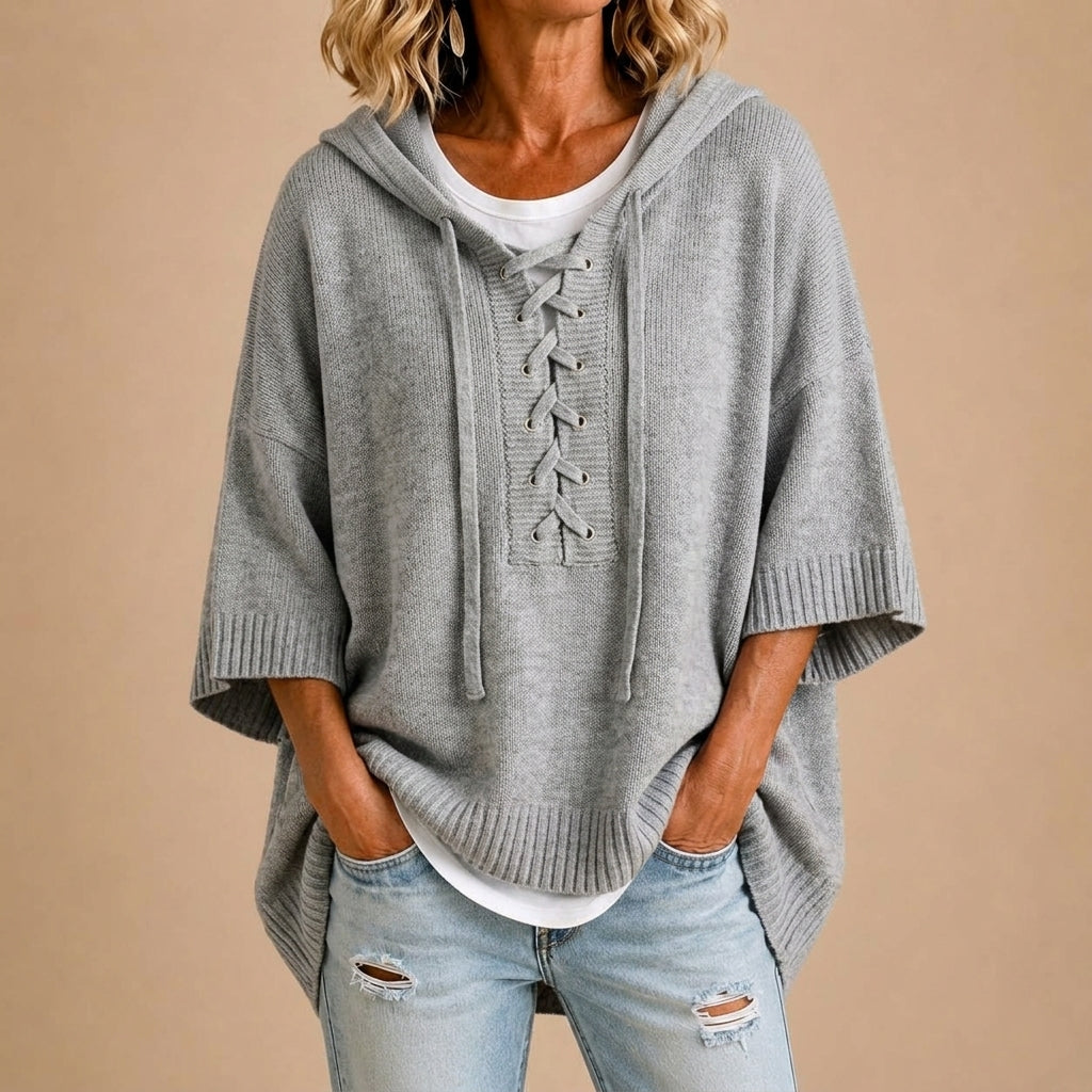 Claudia | Knit Hooded Poncho