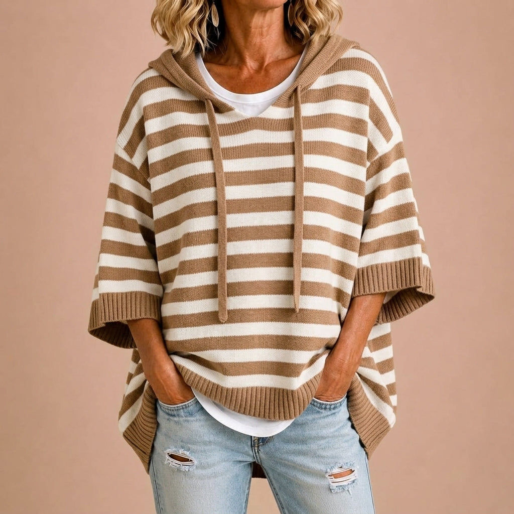 Loredana | Striped Knit Hooded Poncho