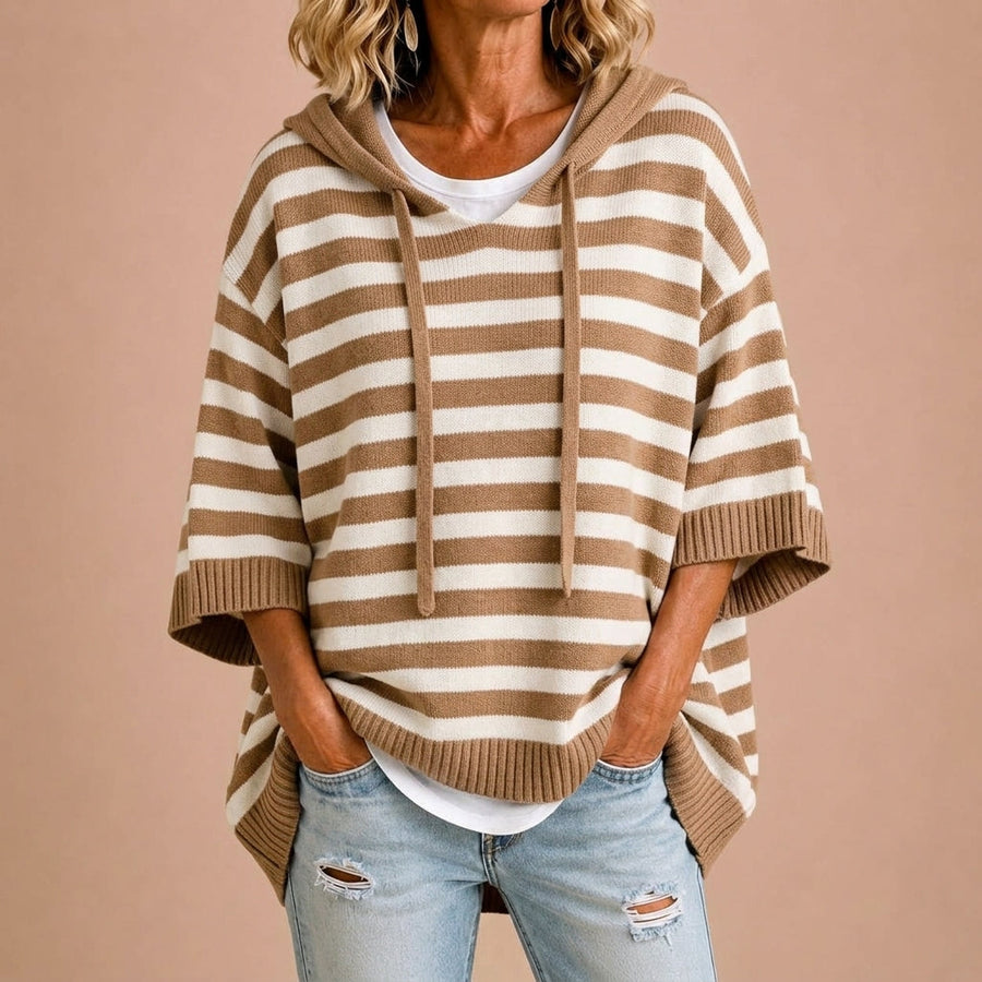 Loredana | Striped Knit Hooded Poncho