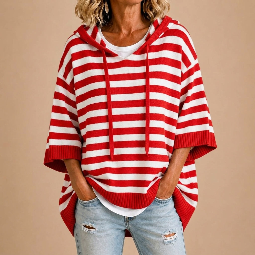 Loredana | Striped Knit Hooded Poncho