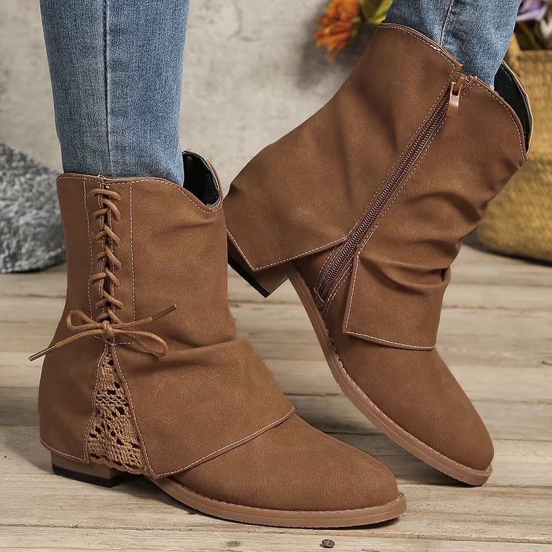 Marilyn | Retro Lace-Up Ankle Boots with Side Zipper