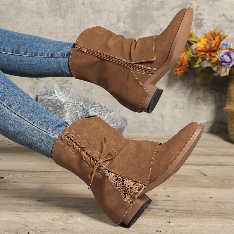 Marilyn | Retro Lace-Up Ankle Boots with Side Zipper