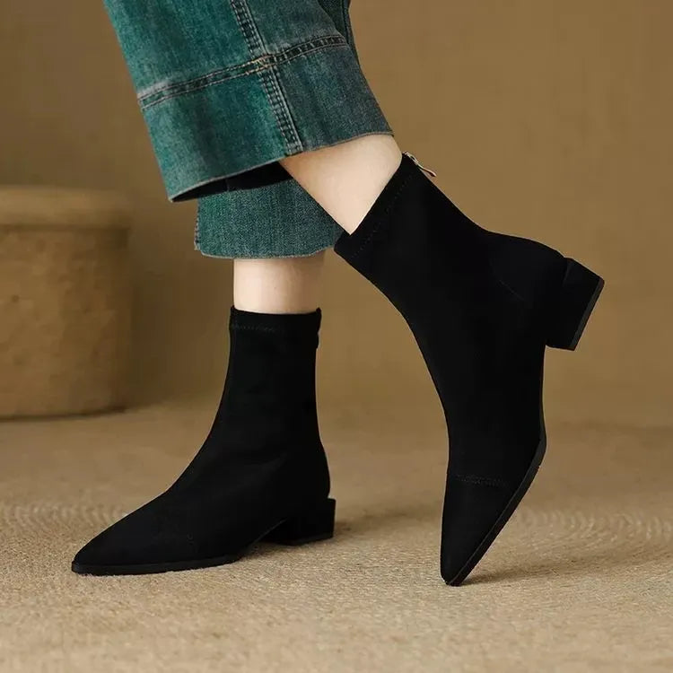 Sharon | Suede Ankle Boots with Pointed Toe and Low Heel