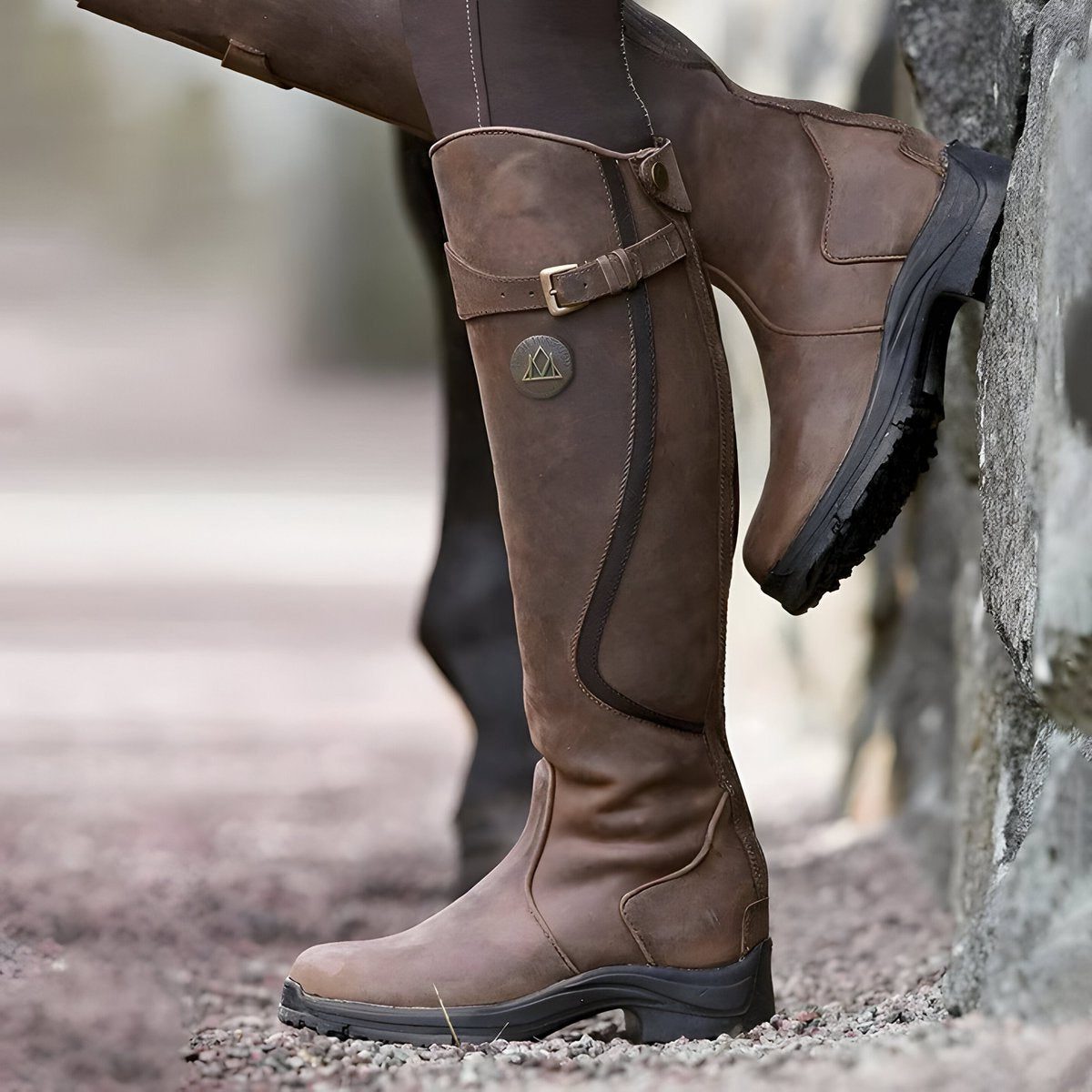Emma | Leather Knee High Riding Boots with Buckle Strap for Women