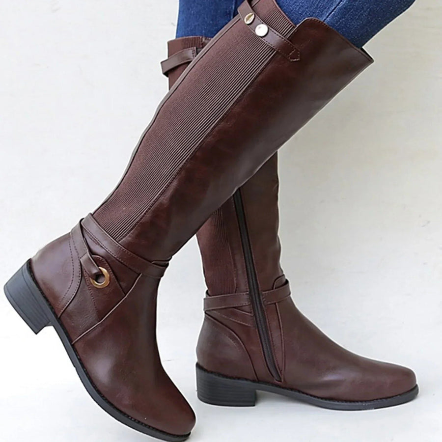 Rhonda | Leather Knee-High Block Heel Boots for Women