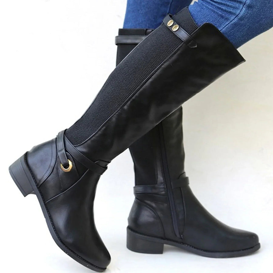 Celestia | Leather Knee-High Block Heel Boots for Women