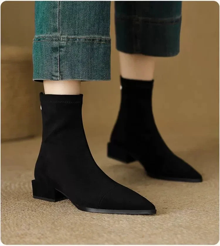 Sharon | Suede Ankle Boots with Pointed Toe and Low Heel