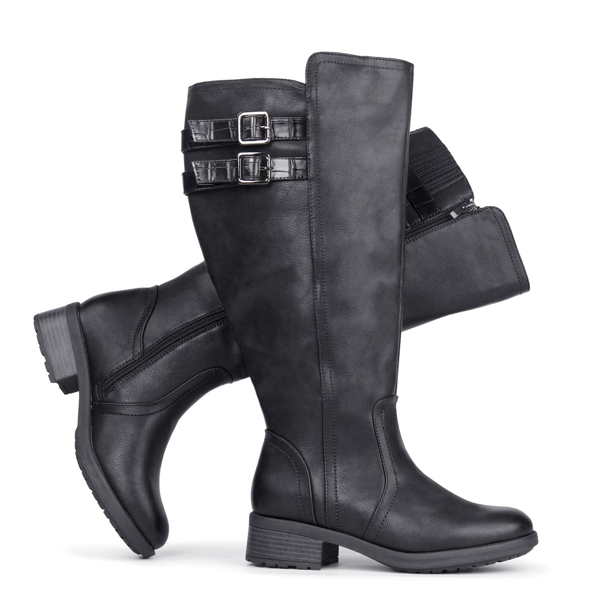 Mabel | Extra Wide Calf Stacked Buckle Boots