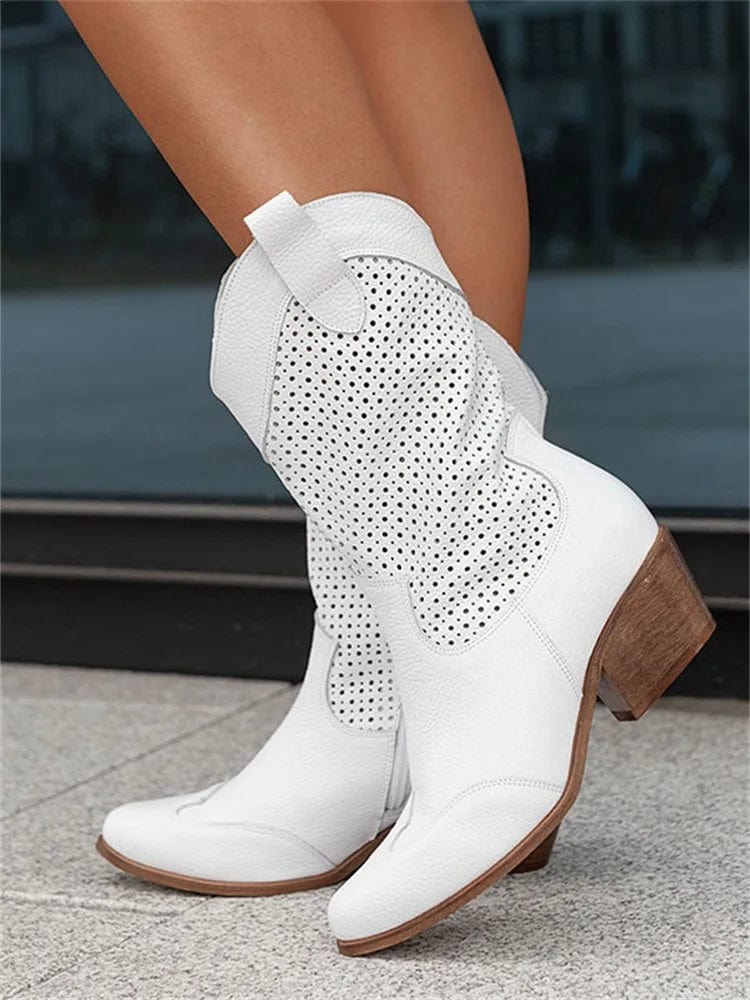 Taren | Women's Side-Zip Western Boots with Block Heel and Perforated Panels